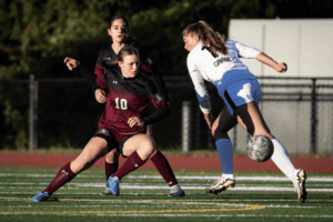 Ingrid Murphy controls the ball against Rye on Oct. 16. The Garnets topped the Huskies 4-0.